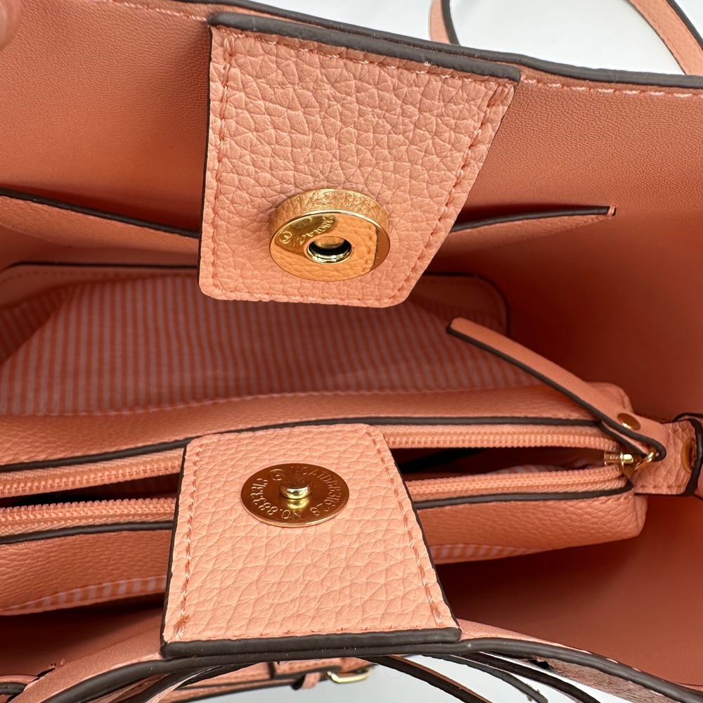 Nanette Lepore Pink Pebble‎ Bow Bucket Bag Crossbody Handbag Preppy Vegan Retro - Picture 11 of 16